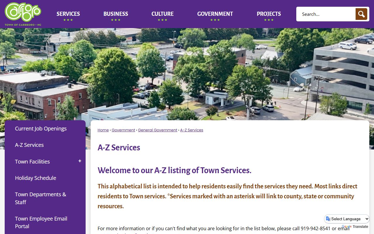 Carrboro phone directory A-Z services
