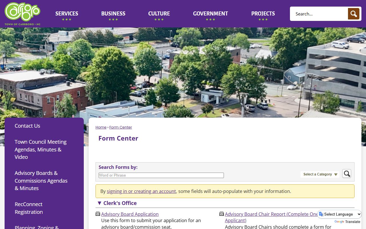Carrboro phone directory form center