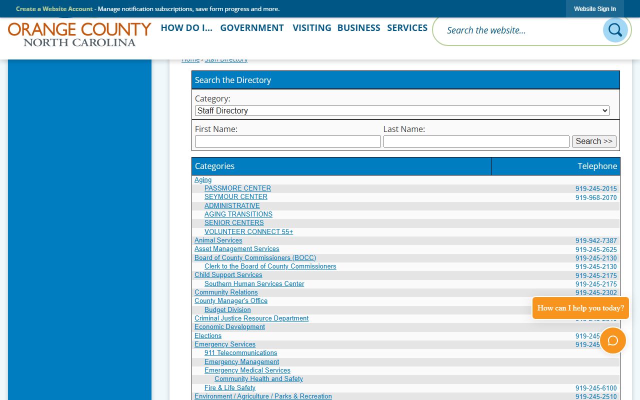 Carrboro phone directory Orange County department directory