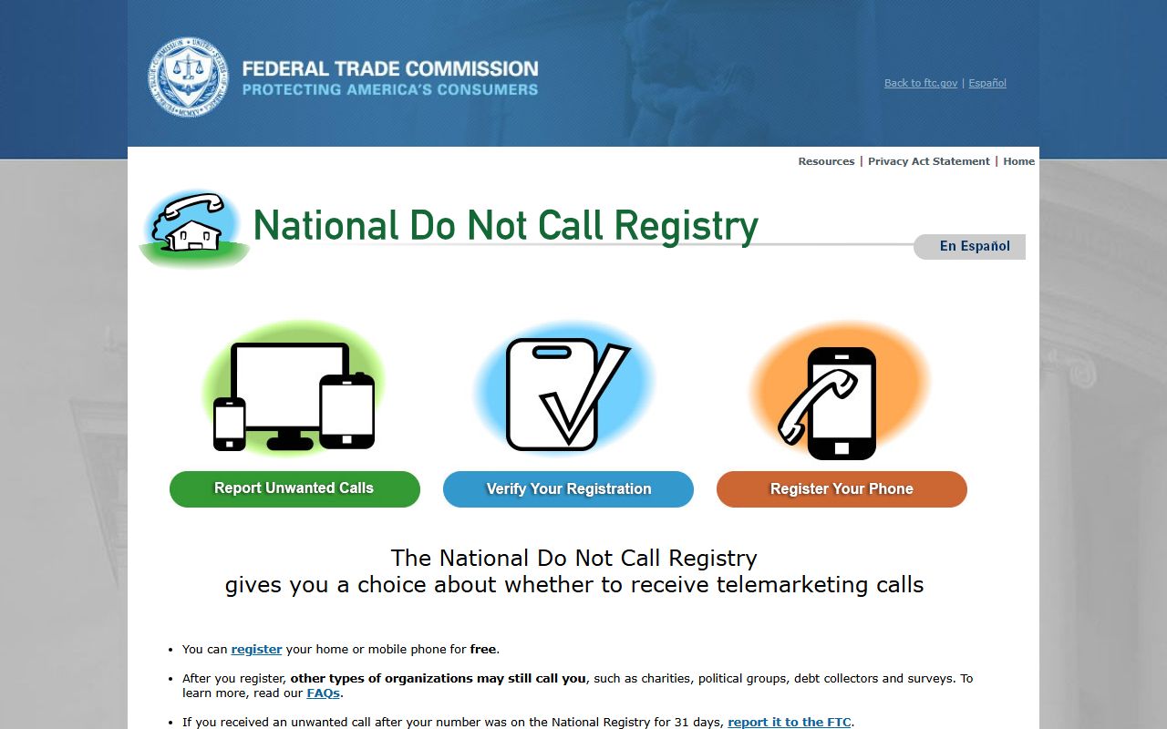 FTC Do Not Call registry entry points for Carrboro phone number reporting